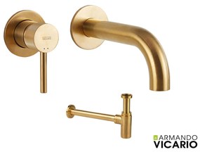 Armando Vicario Industrial Gold Brushed Σιφών+Μπαταρία Νιπτήρος εντοιχισμού 2 οπών