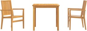 vidaXL Σετ Τραπεζαρίας Κήπου 3 Τεμαχίων από Μασίφ Ξύλο Teak