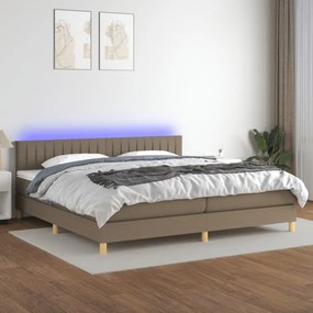 Κρεβάτι Boxspring με Στρώμα &amp; LED Taupe 200x200 εκ. Υφασμάτινο - Μπεζ-Γκρι