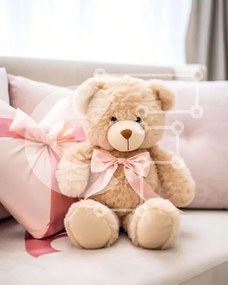 Intra Συλλεκτικό Ξύλινο Παζλ Plywood  4mm - Teddy Bear στον καναπέ με ροζ μαξιλάρια Σε Ξύλινο Κουτί - Διαστάσεις: 10x10 cm – 25 κομμάτια
