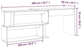 Γραφείο Γωνιακό Καφέ Δρυς 200 x 50 x 76 εκ. Επεξεργασμένο Ξύλο - Καφέ