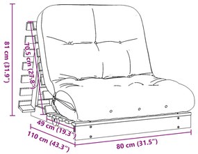 Καναπές Κρεβάτι Futon με Στρώμα 80x206x11 εκ. Μασίφ Ξύλο Πεύκου - Λευκό