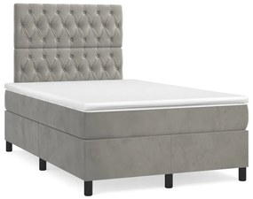 vidaXL Κρεβάτι Boxspring με Στρώμα & LED Αν.Γκρι 120x190εκ. Βελούδινο