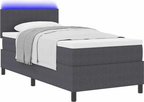 vidaXL LED Κρεβάτι με βάθρο Σκούρο Γκρι και Λευκό 90 x 190 cm