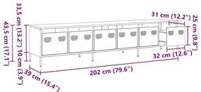 Έπιπλο Τηλεόρασης Μαύρο 202x39x43,5 εκ. Χάλυβας Ψυχρής Έλασης - Μαύρο