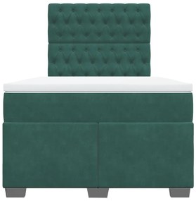vidaXL Κρεβάτι Boxspring με Στρώμα Σκούρο Πράσινο 120x200εκ. Βελούδινο