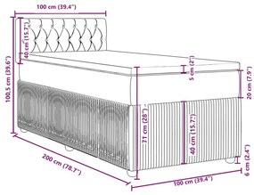 Κρεβάτι Boxspring με Στρώμα Σκούρο Γκρι 100x200 εκ. Βελούδινο - Γκρι