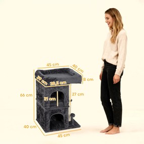 Cat Scratching Post Cat Tower 2 Caves Platform Sisal Post Compact Σκούρο Γκρι