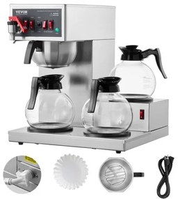 VEVOR 12 Cups Commercial Drip Coffee Maker with 3 Glass Carafes and 3 Warmers
