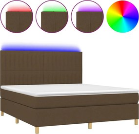 vidaXL Κρεβάτι Boxspring με Στρώμα &amp; LED Σκ.Καφέ 160x200εκ. Υφασμάτινο