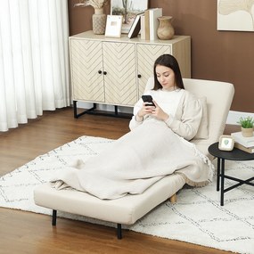 HOMCOM Πολυθρόνα-κρεβάτι με αναδιπλούμενη λειτουργία, Αναδιπλούμενη πολυθρόνα σε βελούδινη εμφάνιση, Ρυθμιζόμενη πλάτη, έως 120 kg, Μπεζ