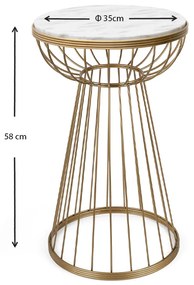 Βοηθητικό τραπεζάκι Mantare Megapap μεταλλικό - Mdf χρώμα χρυσό - λευκό εφέ μαρμάρου 35x35x58εκ.
