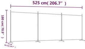 Διαχωριστικό Δωματίου με 3 Πάνελ Μαύρο 525x180 εκ. από Ύφασμα - Μαύρο