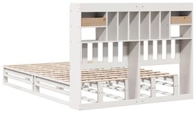 Κρεβάτι Βιβλιοθήκη Χωρίς Στρώμα 150x200 εκ Μασίφ Ξύλο Πεύκου - Λευκό