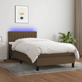 vidaXL Κρεβάτι Boxspring με Στρώμα &amp; LED Σκ.Καφέ 90x190 εκ. Υφασμάτινο