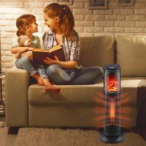 Κεραμική θερμάστρα Beper P203TER011, 2000W, οθόνη LED, 3D εφέ φωτιάς, χρονοδιακόπτης έως 8 ώρες, Μαύρο