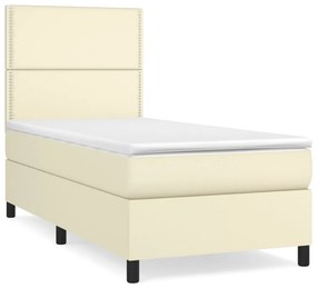 Κρεβάτι Boxspring με Στρώμα Κρεμ 100x200εκ. από Συνθετικό Δέρμα - Κρεμ