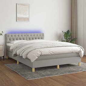 Κρεβάτι Boxspring με Στρώμα &amp; LED Αν.Γκρι 140x190εκ. Υφασμάτινο