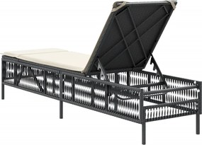 vidaXL Ξαπλώστρα Μαύρη από Συνθετικό Ρατάν με Μαξιλάρι