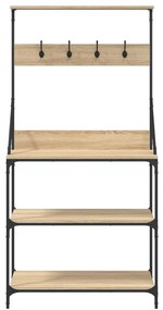 vidaXL Ραφιέρα Κουζίνας με Γάντζους και 4 Ράφια Sonoma Δρυς Επεξ. Ξύλο