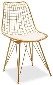 Καρέκλα Taj pakoworld μέταλλο χρυσό-μαξιλάρι PVC λευκό - 058-000025
