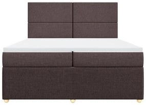 Κρεβάτι Boxspring με Στρώμα Σκούρο Καφέ 200x200 εκ. Υφασμάτινο - Καφέ