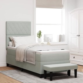 vidaXL Κρεβάτι Box Spring με Στρώμα & Παγκάκι Ανοιχτό Γκρι 80x200 εκ Βελούδο