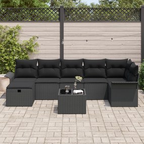 vidaXL Σετ Καναπέ Κήπου 8 Τεμαχίων με Μαξιλάρια Μαύρο Πολυ Ρατάν