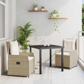 vidaXL Σέτ φαγητού για κήπο 3 pcs Μπεζ συνθετικό ρατάν