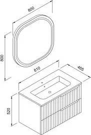 Martin Enza 80 Anthracite  MDF - Πάγκος με Νιπτήρα &amp; Καθρέπτη