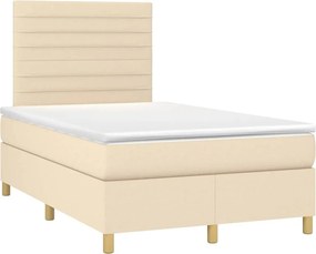 vidaXL Κρεβάτι Boxspring με Στρώμα &amp; LED Κρεμ 120x190 εκ. Υφασμάτινο