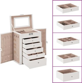 vidaXL Κοσμηματοθήκη 6 Επιπέδων με καθρέφτη Κλειδώσιμο Λευκό