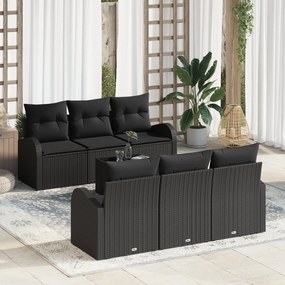 vidaXL Σετ 7 τεμαχίων καναπέ Κήπου με μαξιλάρια Μαύρο Πολυ Ρατάν