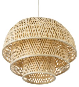 GloboStar HIROKA 01836 Boho Κρεμαστό Φωτιστικό Οροφής Μονόφωτο 1 x E27 AC220-240V IP20 - Φ60 x Υ50cm - Μπεζ Ξύλινο Μπαμπού Πλέγμα - 5 Χρόνια Εγγύηση