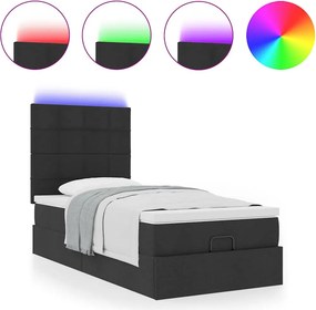 vidaXL Οθωμανικό κρεβάτι με στρώμα &amp; LEDs Μαύρο 100x200 cm Ύφασμα