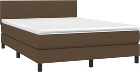 vidaXL Κρεβάτι Boxspring με Στρώμα &amp; LED Σκ.Καφέ 140x200 εκ Υφασμάτινο
