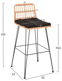 ΣΚΑΜΠΟ ΜΠΑΡ ΕΞ.ΧΩΡΟΥ ALLEGRA HM5452.11 ΜΕΤΑΛΛΟ&amp;ΜΑΞΙΛΑΡΙ ΜΑΥΡΟ-ΜΠΕΖ WICKER 52x51x103Y εκ (1 Τεμμάχια)