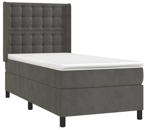 Κρεβάτι Boxspring με Στρώμα Σκούρο Γκρι 90x200 εκ. Βελούδινο - Γκρι