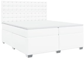 vidaXL Κρεβάτι Boxspring με Στρώμα Λευκό 200x200 εκ. Συνθετικό Δέρμα