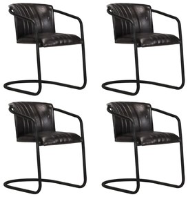 Καρέκλες Τραπεζαρίας 4 τεμ. Μαύρες από Γνήσιο Δέρμα - Μαύρο