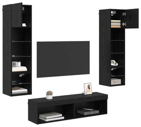 vidaXL Μονάδα Τοίχου Τηλεόρασης 6 pcs Μαύρη Οξυά Επεξεργασμένο ξύλο