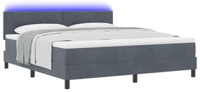vidaXL Κρεβάτι Box Spring με Στρώμα & LED  Σκούρο Γκρι 180x200 εκ Βελούδο