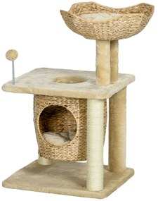 PawHut Δέντρος γάτας με σπηλιά, πλατφόρμα ύπνου, μπάλα παιχνιδιού, 45x40x74cm, Μπεζ