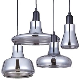 01011 GloboStar® FEMINE 01011 Μοντέρνο Κρεμαστό Φωτιστικό Καμπάνα Σετ Πολύφωτο 4 x E27 IP20 Γκρι Γυαλί με Μαύρο Μέταλλο - Μ70 x Π70 x Y24.5cm