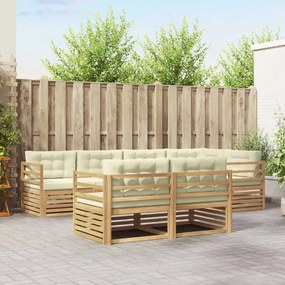 vidaXL Σειρά Καναπέ Εξωτερικού 7 pcs Λευκό και Κρεμ Πολυεστέρας