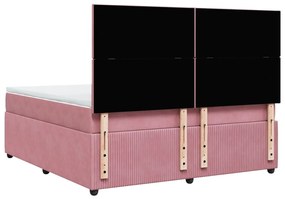 Κρεβάτι Boxspring με Στρώμα Ροζ 180x200 εκ. Βελούδινο - Ροζ