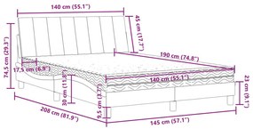 Κρεβάτι με Στρώμα Ανοιχτό Γκρι 140x190 εκ. Βελούδινο - Γκρι