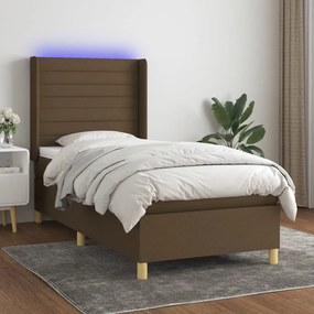 vidaXL Κρεβάτι Boxspring με Στρώμα &amp; LED Σκ.Καφέ 100x200 εκ Υφασμάτινο