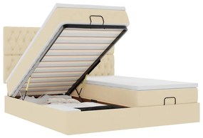 vidaXL Οθωμανικό κρεβάτι με στρώματα & LEDs Κρέμα 200x200cm ύφασμα