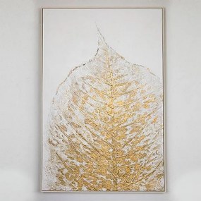Πίνακας Σε Καμβά Με Πλαίσιο Φύλλο 755-12040 82x122x5cm White-Gold Estheti Home Vertical Wood, Canvas